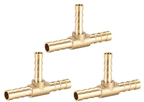sourcing map 3 Piezas Conector Manguera de Lengüeta de Latón, 6mm x 5mm x 6mm Reductor de Latón en Forma de T, Reductor Manguera de 3 Vías, para Adaptador Manguera