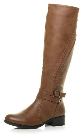 AJVANI low heel stretchy biker buckle calf knee chelsea riding boots size 5 38