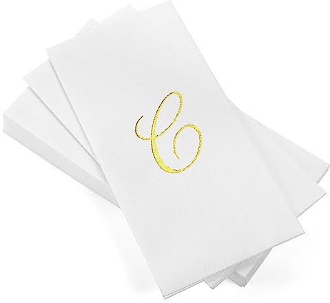 AMERICAN HOMESTEAD Disposable Hand Towels - Gold Foil Monogrammed Guest Napkins - Linen-Like Bathroom Paper Towels for Guests - Perfect Wedding and Party Napkins - 50 Count (Gold C)
