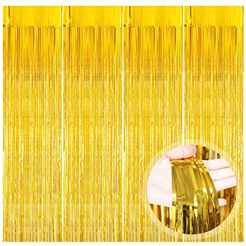 O-Kinee Vorhänge Rosegold, 4 Stück Metallische Glitzervorhang Fringe, Glitzer Tinsel Curtain, Folienfransen Vorhang für Weihnachtsbaum Geburtstage Festivals Party ​Bühnendekor, 1m x 2m