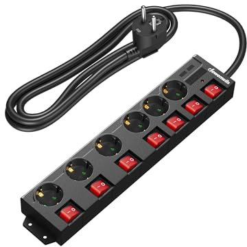 DEWENWILS Regleta Conmutable Individualmente, 6 Interruptor con Protección contra Sobretensiones, Montaje en Pared, Protección Infantil, Girado 90°, 2M,Negro