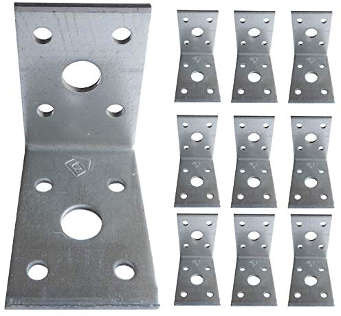 Corner Braces Brackets Plates, Heavy Duty Wooden Angle Iron, L Metal Steel Sheet Galvanised 1.97x 1.97x 1.38x 0.1(50 x 50 x 35mm x 2.5mm) Pack of 10pcs