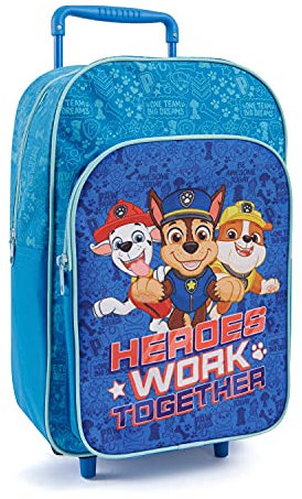 Paw Patrol Rucksack mit Rollen für Kleine Jungen 3 4 5 6 Jahre - Kindergarten Rollrucksack Helfer auf 4 Pfoten mit Abnehmbaren Rädern - Kinder Trolley Vorschule Marshall Chase Rubble - 36x24x12 cm