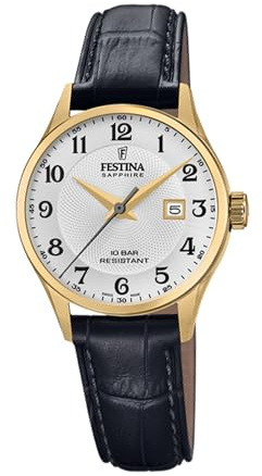 Festina SWISS MADE Orologio Donna Analogico Pelle Nera - Movimento al Quarzo - Vetro Zaffiro - Impermeabile 10 ATM - Elegante, Classico e Vintage - Calendario F20011/5 - Classic Leather