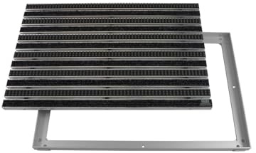 EMCO Eingangsmatte DIPLOMAT Rips anthrazit + Bürsten grau 22mm + ALU Rahmen Schmutzfangmatte Fußabtreter Antirutschmatte, Größe:75x50cm