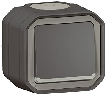 Legrand - Lichtschalter/Wechselschalter, wasserdicht, Plexo 10 A, komplett mit Kontrollleuchte für Aufputzmontage, Anthrazit