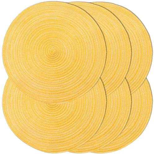 Set di 6 Sottopiatti Rotondi Intrecciate per Tavoli da Pranzo in Tessuto Naturale Resistente al Calore, Set da 6 (Giallo)