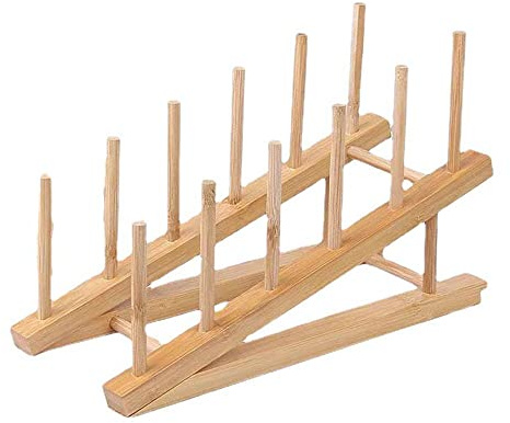 LUMoony 1Pcs Doppelschicht Geschirrabtropfgestell aus Holz Küche Geschirrkorb Tellerständer aus Bambus-Holz Wood Plate Drain Rack Bambusholz-Geschirrregal Kitchen Organizer