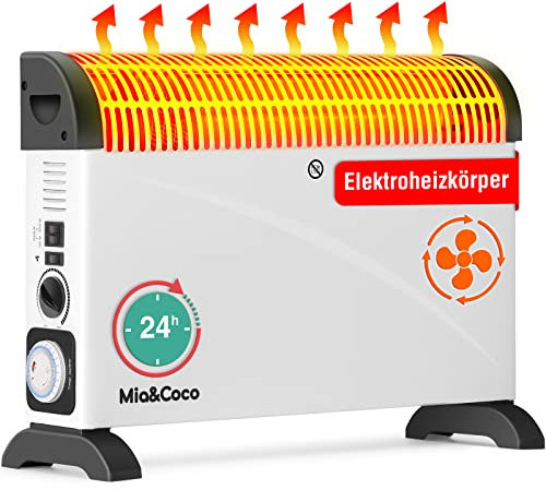 Elektroheizung Energiesparend mit Turbo-Ventilator, 24 Stunden Timer Konvektor Heizung Elektrisch, 750/1250/2000W Heizstufen Elektrische Heizgeräte, Geeignet für Wohnzimmer, Schlafzimmer,Büro,Mia&Coco