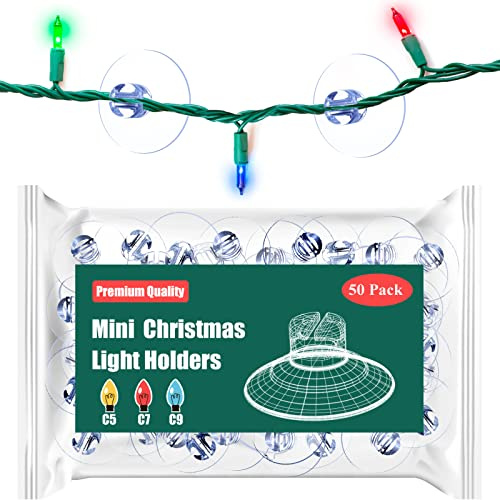 Miuezuth Christmas Light Suction Cups, Mini Holiday Light String Hooks Holders, Clear Rope Light Caddy Window Glass Suction Cup Clips Hang Seasonal Lights & Xmas Decorations (50 Pcs)