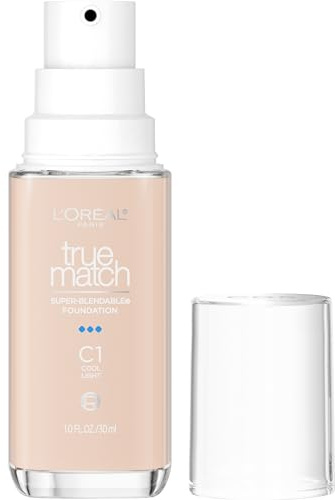 L'Oreal Paris True Match Super-Blendable Foundation, Medium Coverage Liquid Foundation Makeup, C1, Light, 1 Fl Oz