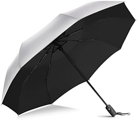 ZOMAKE UV Umbrella for Sun Protection UPF 50+,Sun Umbrella UV Protection,46 Inch Travel Compact Brolly Solar Blocking Reflective Windproof Auto Open Close (Silver/Black)