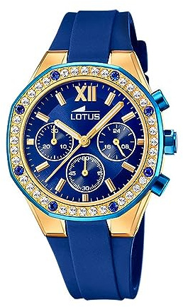 LOTUS Montre Femme Analogique en Caoutchouc Bleu | Mouvement à Quartz Chronographe, Verre Minéral Haute Résistance, Étanche 5 ATM, Special Prices 18876/1