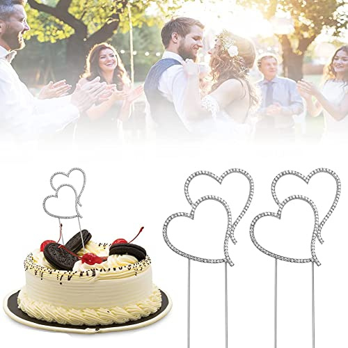 skytowards 2 Stück Torte Topper Hochzeit Cake Herz Kuchen Tortenaufsatz Hochzeitstorte Aufstecker Crystal Tortenstecker Kuchenstecker Hochzeitstortenstecker Silber Kuchenaufstecker für Wedding