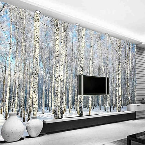 Personnalisé 3D Photo Papier Peint Bouleau Forêt Neige Paysage Salon Chambre TV Fond Papier Peint Papier Peint 3D