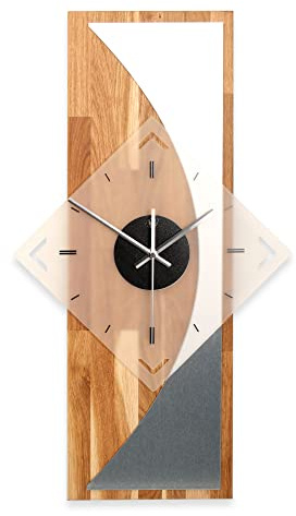 Kreative Feder Designer-WANDUHR „Silvermoon“ aus hochwertigem Eichenholz mit modernem Metallic-Look (leises Quarzuhrwerk, Eiche)