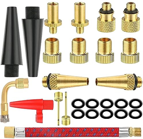 WeddHuis 27 Pcs Fahrradventil Adapter Hochwertige Ventiladapter für Luftpumpe und Kompressor | DV; AV; SV; Ballnadel und co.
