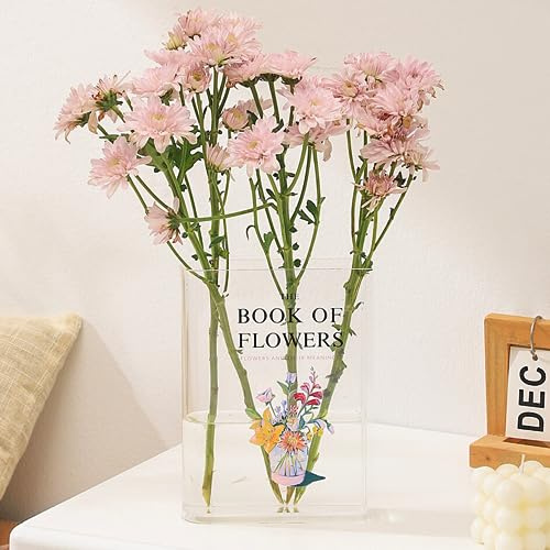 PORPAN Bokvas för blommor, klar bokvas, bokvas, bokblomvas, bokformad vas, boken om blommor, modern dekorativ vas för hem, sovrum, vardagsrum, matbord