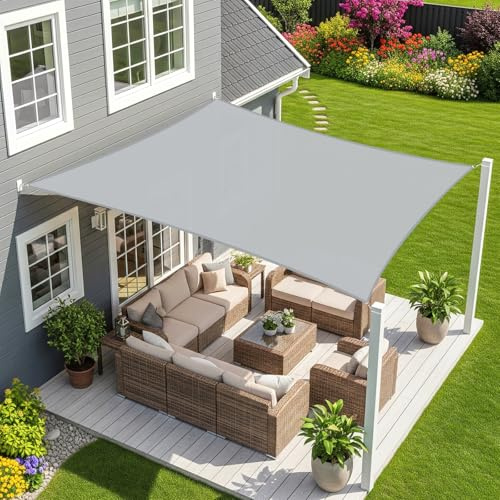 Sunnylaxx 4x5m Rectangle Shade Sail, Light Grey Waterproof Sun Shades Outdoor Canopy 95% UV Block Water Resistant Sunshade for Patio, Garden, Backyard