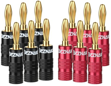 Banana Plugs with Dual Set Screws,Black and Red Aluminum Shell,6 Pairs