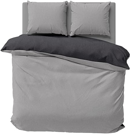 one-home Winter Bettwäsche Doubleface Uni Wende kuschelig flauschig warm weich Fleece, Größe: 200x200 cm, Farbe: grau/anthrazit