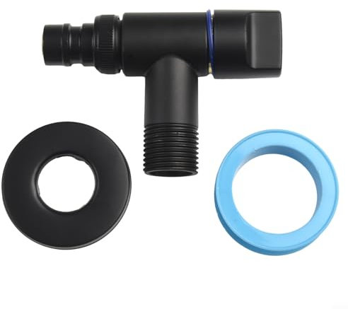 für 1 x Schnellöffnungs-Eckventil mit 1 x Rohklebeband, Waschmaschinen-Wasserhahn-Absperrventil, platzsparendes Design, für Waschmaschinen, Küchenspüle, Waschbecken/Toilette/Duschkopf (schwarz)