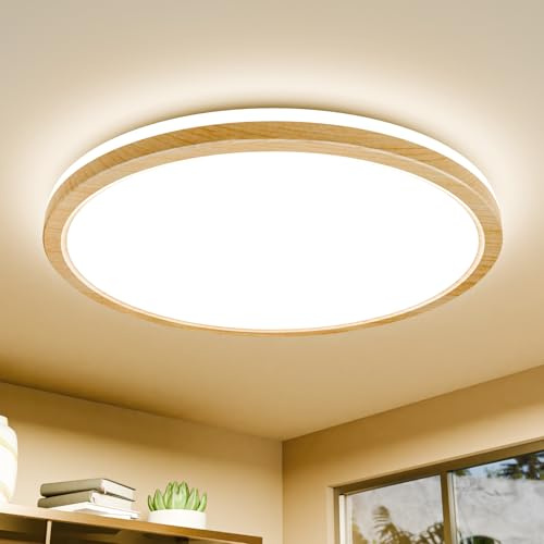 Epochglo Plafoniera a LED piatta, rotonda, in legno, 24 W, 4000 K, per soggiorno, camera da letto, ufficio, cucina, bagno, corridoio, balcone, ragazza, cameretta dei bambini, diametro 30 cm
