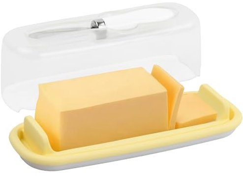 Butter Fridge Storage Container with Knife, Stainless Steel Butter Dishwith Plastic Lid, Transparent Butter Box, Bpa Free, Butter Cutter Container for Countertop, Butter Holder, Airtight Butter Dish