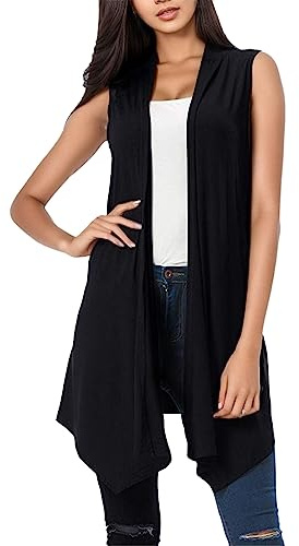 DaPongZhi Gilet Lungo Donna Senza Maniche, BlazerTop Scialle Drappeggiato Cascata Aperto Davanti, Cardigan Con Orlo Irregolare, Top Estivi, Maglia Elegante