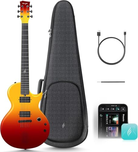 Enya Gitarre Nova Go Sonic Smart E-Gitarre aus Kohlefaser(Vulkanrot) | integrierter 10W Lautsprecher/eingebauten Presets per APP/Ladekabel/Zubehör