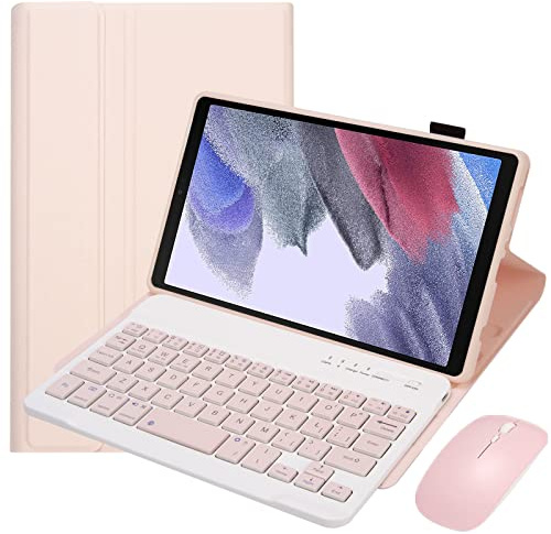 Bueuwe Keyboard Case for Samsung Galaxy Tab A7 Lite 8.7 2021 (SM-T220/T227U) with S Pen Holder, Wireless Keyboard Detachable, Bluetooth Mouse,Pink