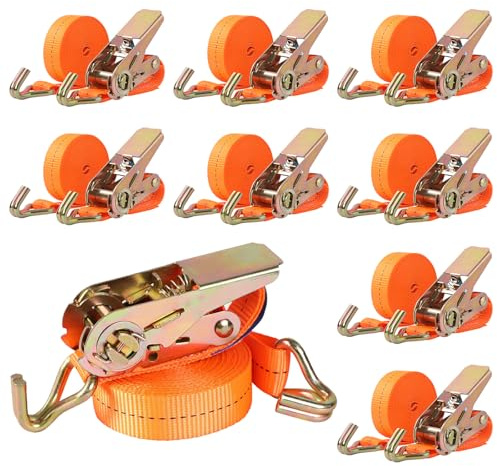 Pamatio 8 Stück Spanngurte mit Ratsche Haken |1000kg 4m Spanngurt | Ratschengurte | zweiteilig Zurrgurte | 25mm | 1000 daN 1t | EN 12195-2 | GS geprüft