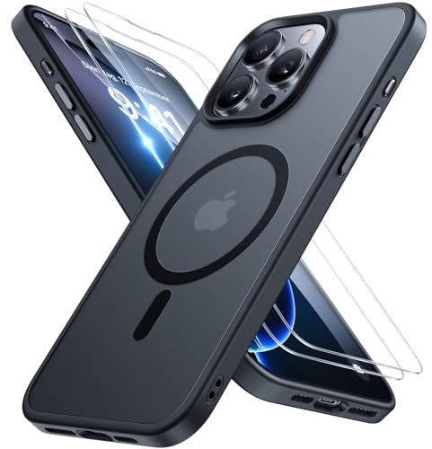 Miracase für iPhone 16 Pro Hülle mit Magsafe & 2 9H+ Panzerglas, Schwarz | [TOP Militärschutz & Magnetkraft] Stoßfest Kratzfest mit Samtiger Haptik Langlebig Handyhülle für iPhone 16 Pro 6,3