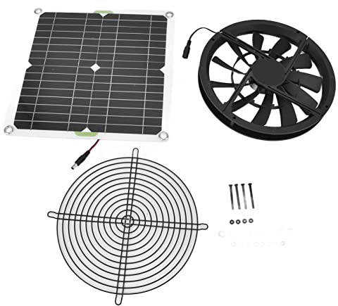 Denash Kit Ventola Pannello Solare 10 Pollici 12W, Riduce la Temperatura Interna 'aria Fresca, Rete di Protezione 2000 Giri/min, Impermeabile, Piccoli Pollai, Serre,