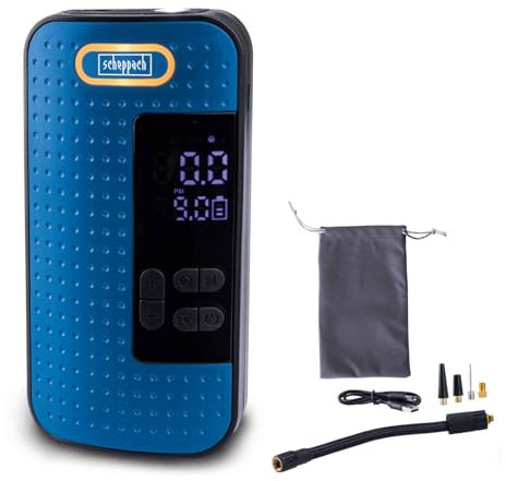 Scheppach Akku Handkompressor AC10/8V mobiler Kompressor | Aufladen via USB-C Anschluss | 5 wählbare Modi | mit LCD-Display, Leuchtanzeige & Auto-Shut-Off | Arbeitsdruck 10,3 bar | kompakt & leicht