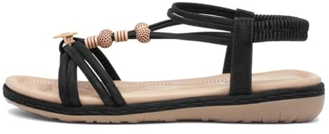 Lilley Womens Black Strappy Beaded Slip On Sandal - Size 6 UK - Black