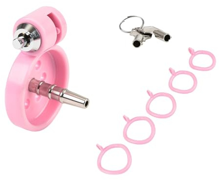 Cock Cage Male Chastity Device,Lightweight Chastity Cage Body-Safe Resin+ABS Penis Cage for Men, with 4 Sizes Removable Cock Rings,for Men BDSM Penis Cage Sex Toys(Pink,with Metal Conduit)