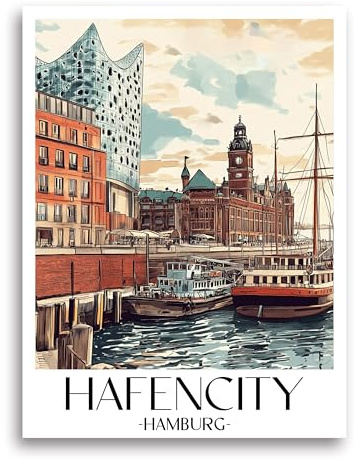 favplace Poster mit Städtemotiv Hafencity Hamburg Premium Kunstdruck - Stadtposter bzw. Reiseposter DIN A4 bis A1 - Leinwand Städtposter - Wandbild A3