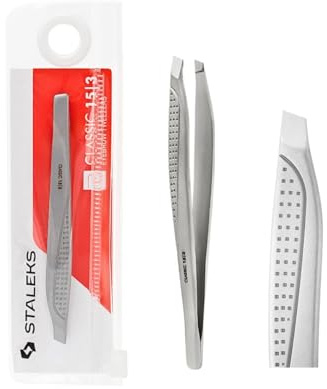 STALEKS PRO Pinza para cejas precisa con bordes anchos biselados. Acero inoxidable de grado médico. Classic 15/3
