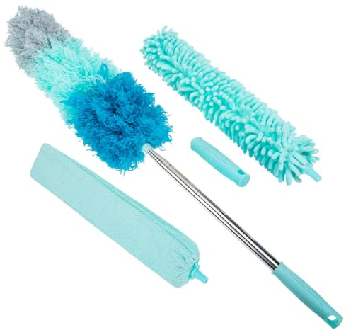TOBBOMEY Balai de Nettoyage Télescopique Extensible Plumeau Antistatique Multi-usage pour Poussière Maison Brosse pour Plafond Meubles et Voiture Bleu