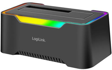 LogiLink USB-C (3.2 Gen1) dockningsstation för 2,5 tum och 3,5 tum SATA HDD/SSD, med RGB-ljus, Thunderbolt-kompatibel, Windows, Mac OS, Linux