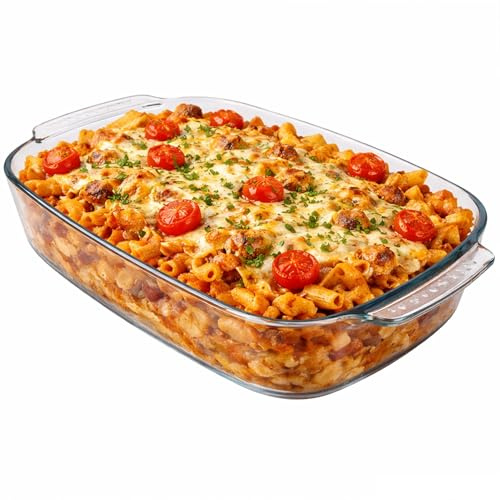 MamboCat Plat à rôtir et à rôtir rectangulaire de 3,8 l - Plat à gratin avec poignées en verre borosilicate - Moule pour lasagnes, gratins, rôtis, tiramisu et desserts - Résistant à la chaleur - Passe