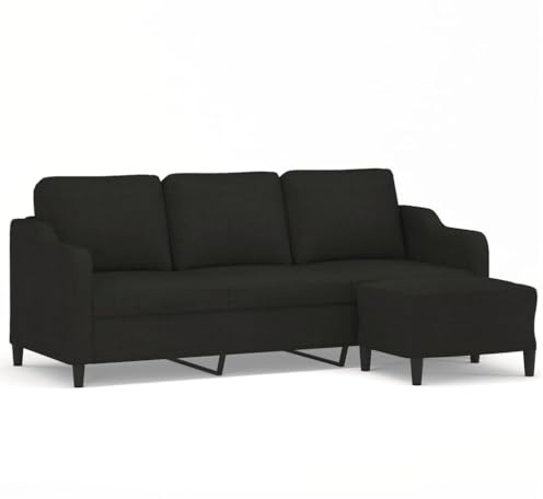 pokgdf Raumsparendes 3-Sitzer Sofa mit Beistellhocker in Schwarz – Modernes Dreisitzer Sofa mit integriertem Fußhocker aus strapazierfähigem Stoff, bequemes mit Hocker zum Relaxen