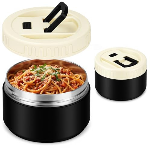 Vicloon Termo para Comida 520ml, Recipiente Térmico para Alimentos, Recipiente para Almuerzo a Prueba de Fugas con Tapa, Iambrera Almuerzo para Trabajo, Escuela, Picnic (Negro)