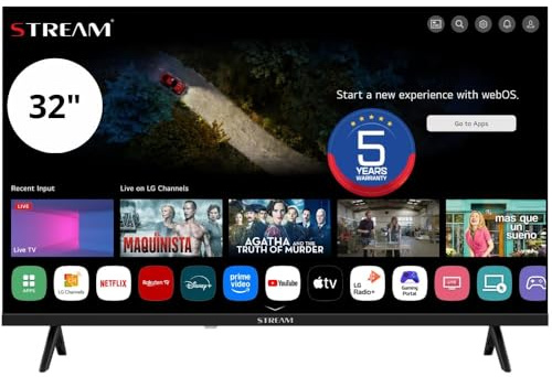 Stream System- WebOS 8.3, Smart TV 32, 5 Ans de Garantie, HD Ready, télécommande Magic Remote, HDR10, sans Cadre (Frameless), Commande vocale (LG ThinQ AI) avec Mode hôtel - Modèle WSTRH3226TEX