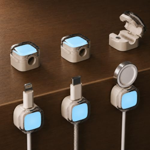 Magnetic Cable Clips, 6 Pack Self Adhesive Cable Holder for Desk Cable Management, Glow in The Dark Cord Organiser for USB, HDMI, Charging Cables, Office, Wall & Bedside