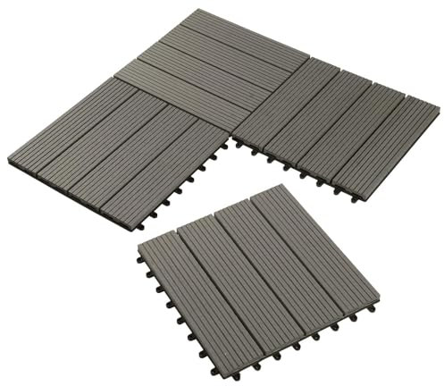 Laneetal Set di 11 Pavimento per Esterno, Pavimento WPC Incastro, Piastrelle per Decking a Incastro per Giardino, Patio, Terrazza, Balcone, Pavimentazione Esterna 30x30 cm, Grigio Chiaro