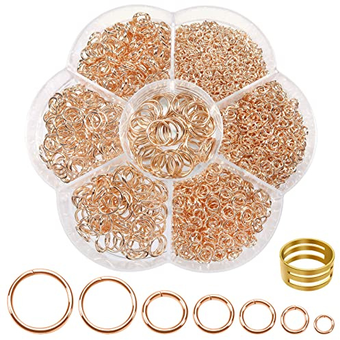 TOAOB 2300 Stück Biegeringe Roségold 3mm bis 10mm 7 Größen Spaltringe | Metallringe zum Basteln für Kettenanhänger, mit Ring Öffner, Jump Ringe für Halsketten Armband, DIY Schmuckherstellung