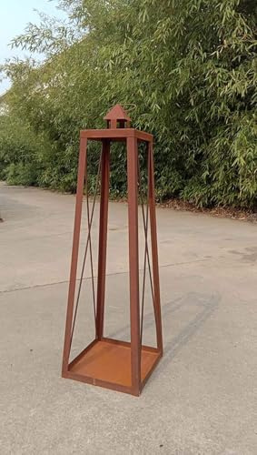 Edelrost Windlicht Kerzenhalter Garten Laterne aus Metall Starkes Material Garten Weihnachten Metalllaterne Gartenlaterne (032113:B22cm B33cm H120cm)