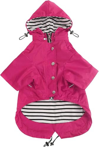 Pethiy Premium Hunde Regenmantel,Regenjacken für Hunde,wasserdicht Hundemantel mit Reißverschluss,Hund Regendicht Hoodies mit reflektierenden Knöpfen und Taschen,mit abnehmbare Kapuze-Rosa-XL